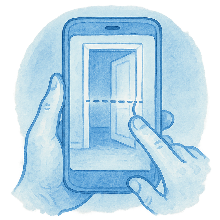 Watercolor of a line drawn across a doorway on a phone