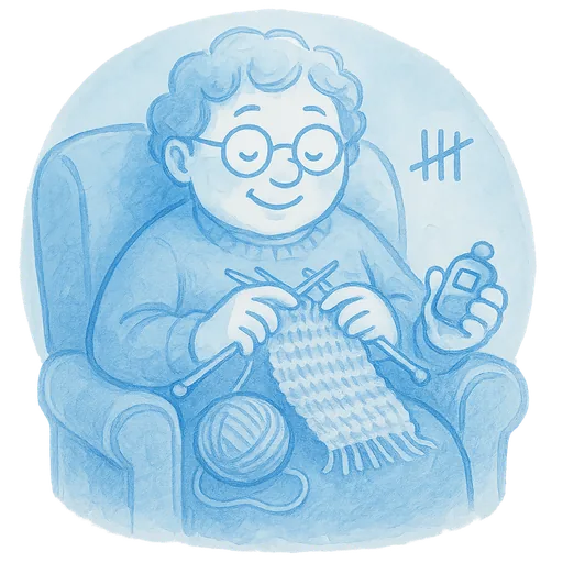 Hand-drawn illustration of a knitter using a row counter