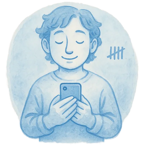Hand-drawn illustration of a person counting devotions on a phone