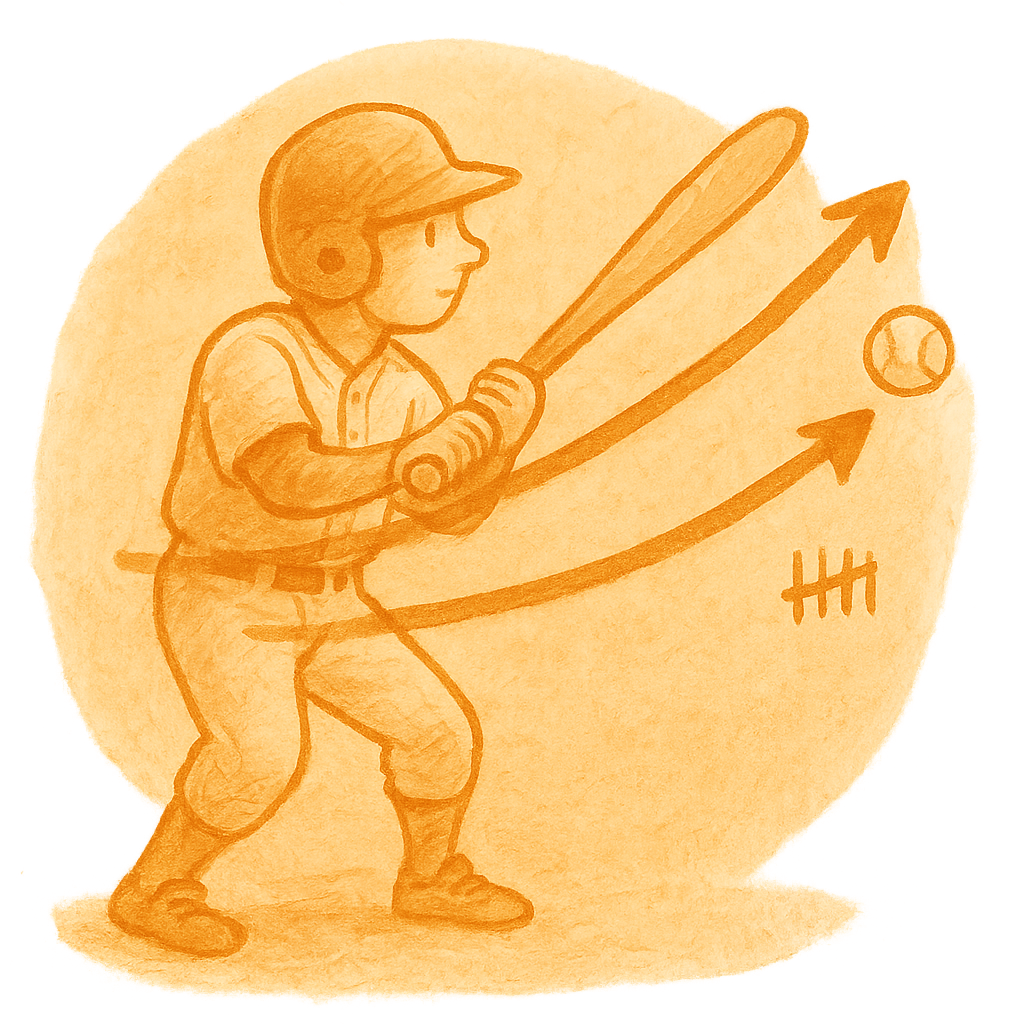 Watercolor showing a level versus uppercut swing path