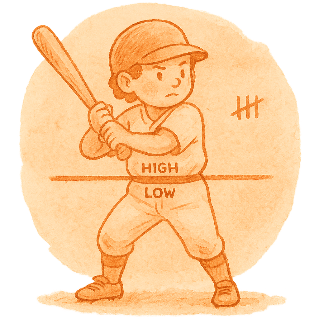 Watercolor of a strike zone split high and low