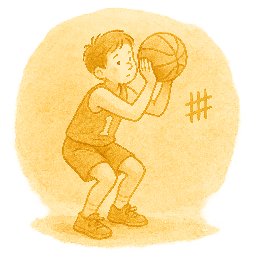 Watercolor of a shooter bending the knees for leg drive